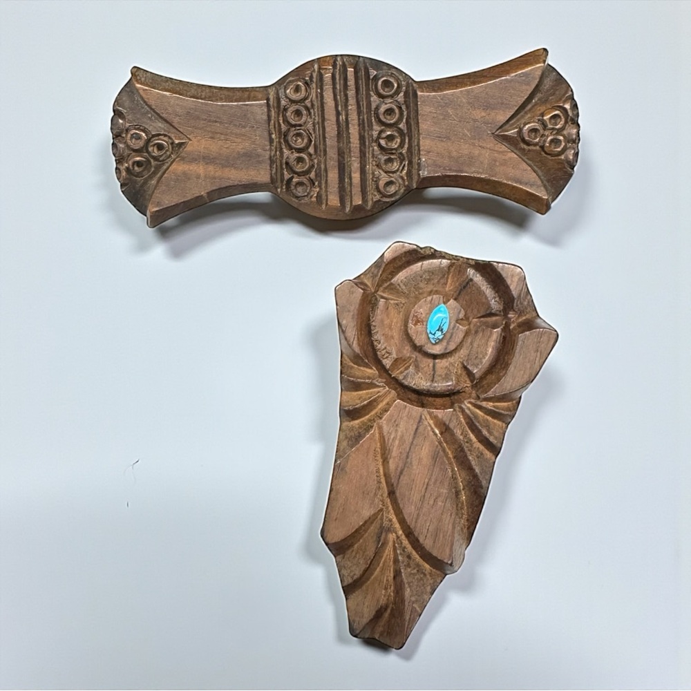 Vintage Carved Wood Dress Clip & Brooch